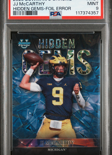 2023 Bowman University Chrome Hidden Gems JJ Mccarthy Foil Error #HG4 PSA 9