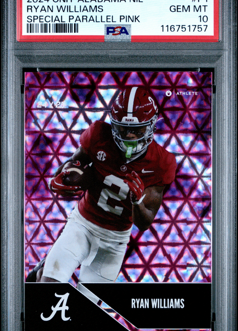 2024 Onit University Of Alabama Nil Ryan Williams Special Parallel Pink #P1 PSA 10