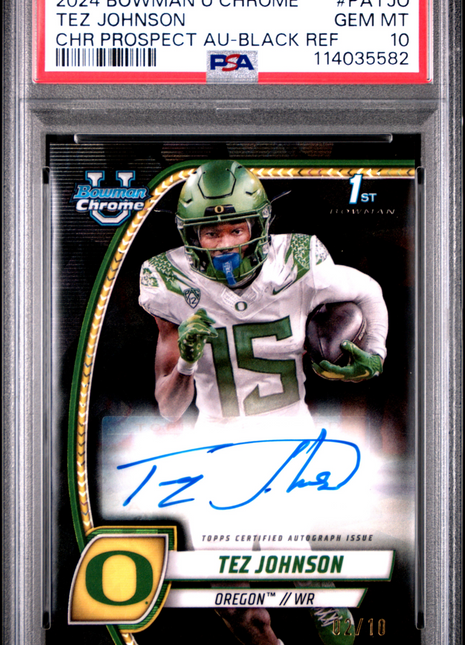 2024 Bowman University Chrome Bowman Chrome Prospect Autographs Tez Johnson Black Ref #PATJO PSA 10