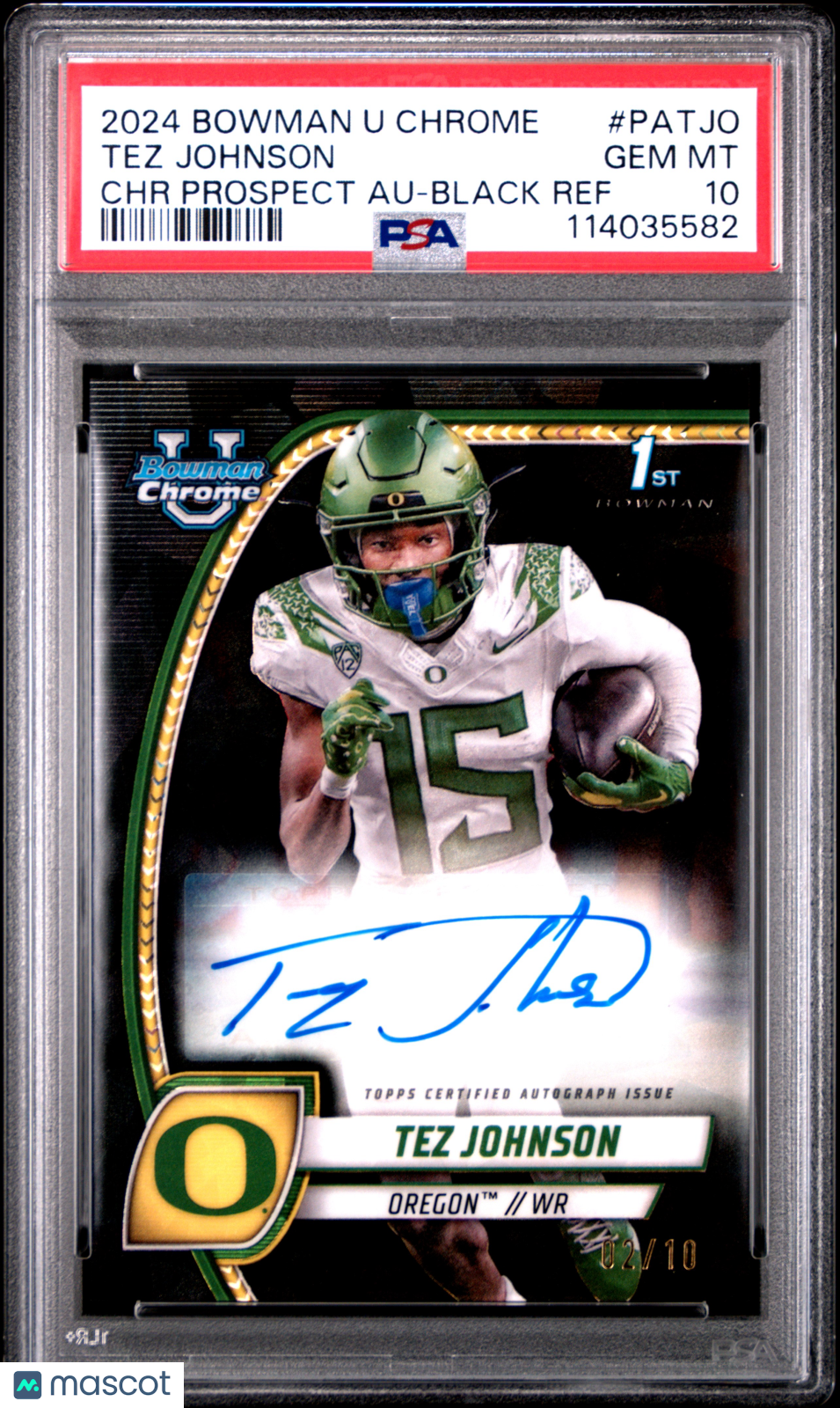 2024 Bowman University Chrome Bowman Chrome Prospect Autographs Tez Johnson Black Ref #PATJO PSA 10