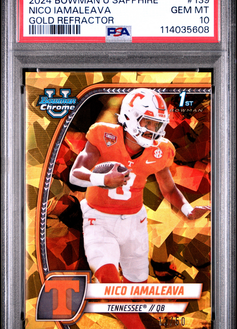 2024 Bowman University Chrome Sapphire Nico Iamaleava Gold Refractor #139 PSA 10