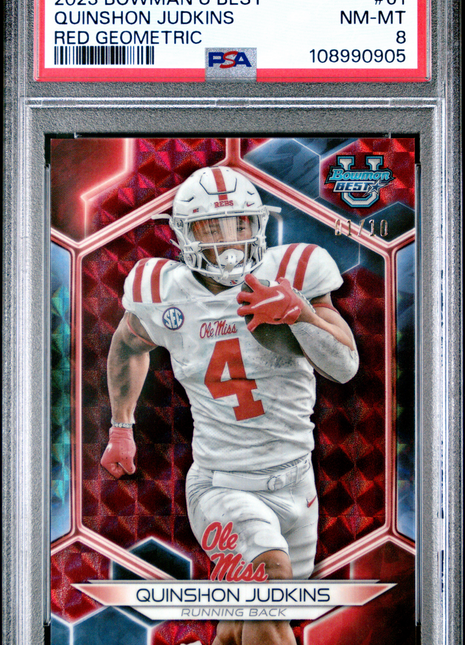 2023 Bowman University Best Quinshon Judkins Red Geometric #61 01/10 PSA 8