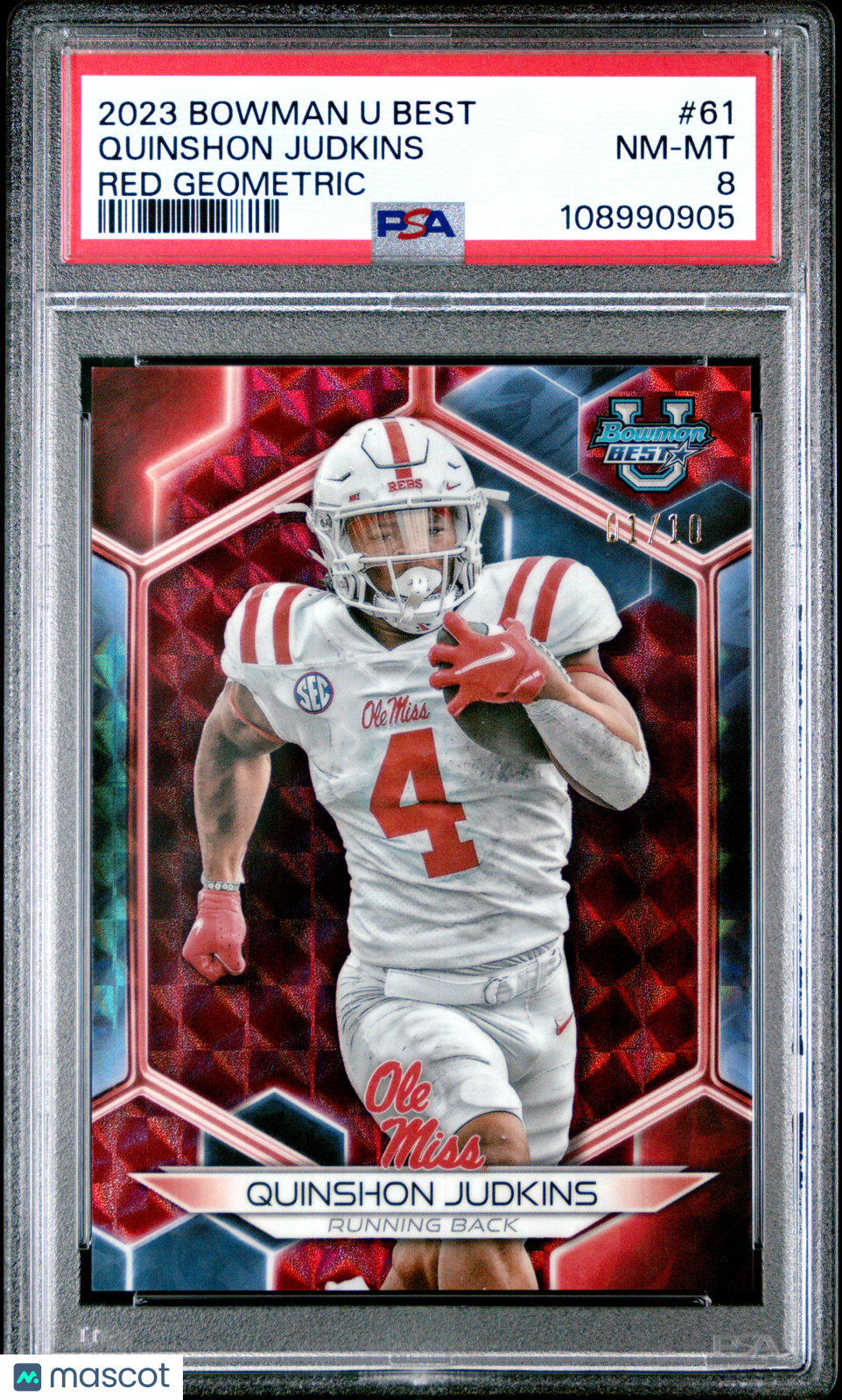 2023 Bowman University Best Quinshon Judkins Red Geometric #61 01/10 PSA 8