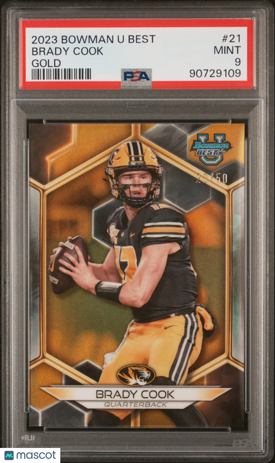 2023 Bowman University Best Brady Cook Gold #21 PSA 9