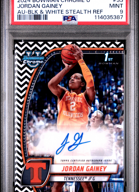2024 Bowman Chrome University Jordan Gainey Au BLK & White Stealth Ref #33 PSA 9