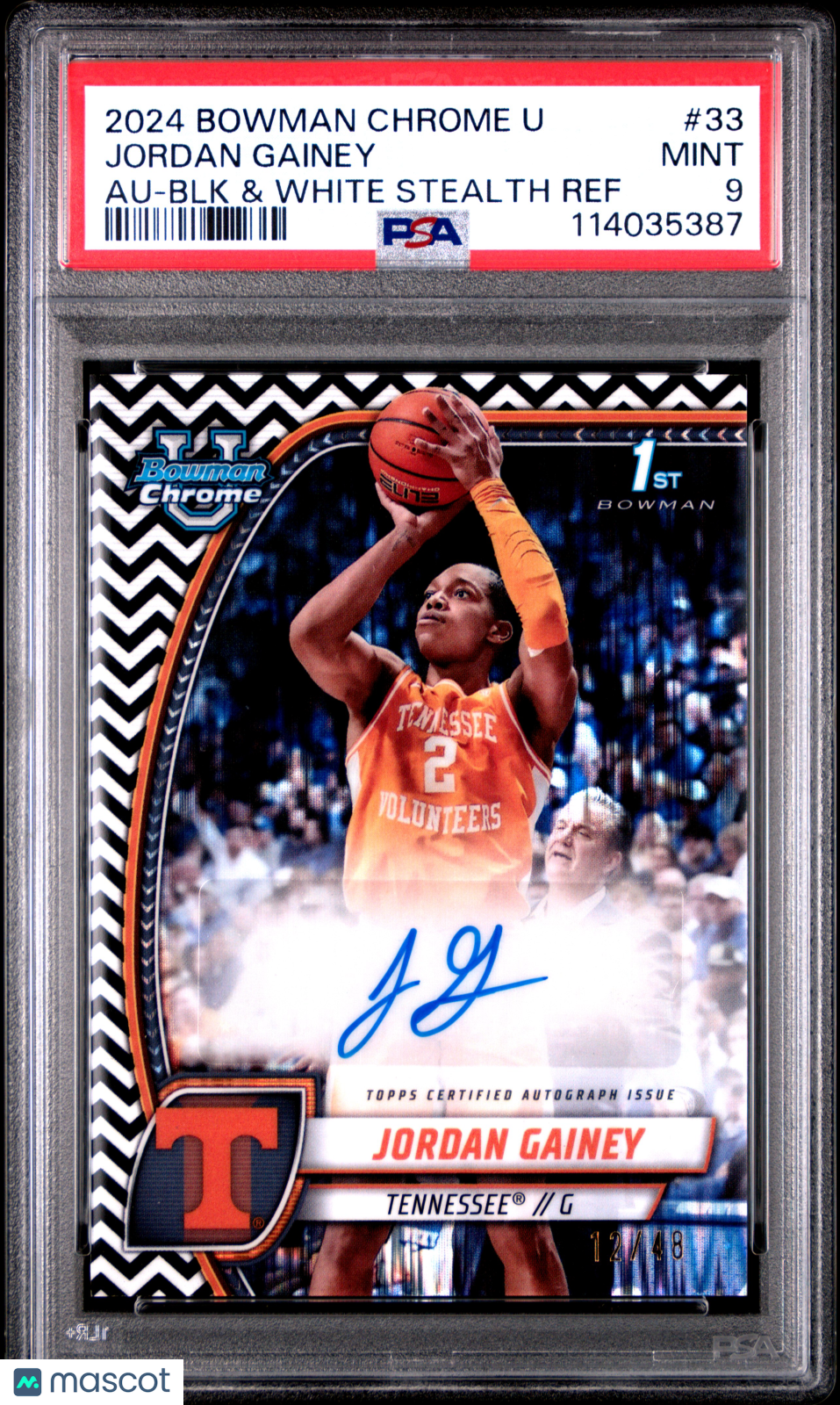 2024 Bowman Chrome University Jordan Gainey Au BLK & White Stealth Ref #33 PSA 9