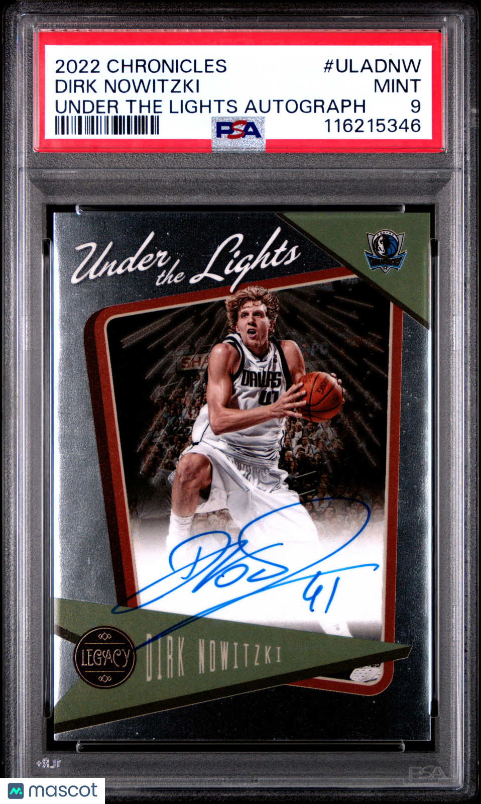2022 Panini Chronicles Under The Lights Autographs Dirk Nowitzki #ULADNW PSA 9