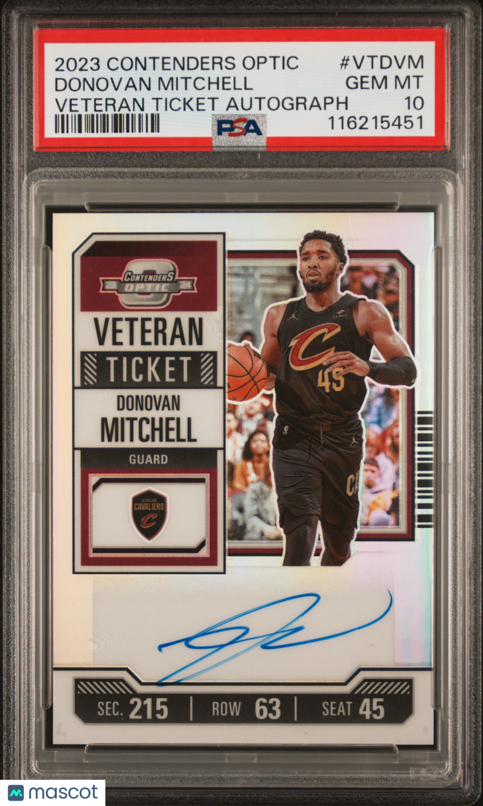 2023 Panini Contenders Optic Veteran Ticket Autographs Donovan Mitchell #VTDVM PSA 10