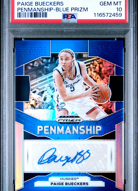 2024 Panini Prizm Draft Picks Penmanship Paige Bueckers Blue #PBUE PSA 10