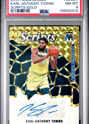 2019 Panini Mosaic Scripts Karl-Anthony Towns Gold #SCKAT PSA 8