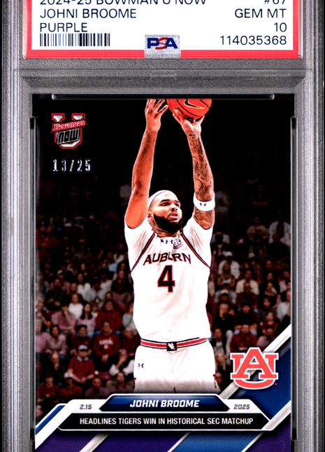 2024-25 Bowman U Now Johni Broome Purple #67 PSA 10