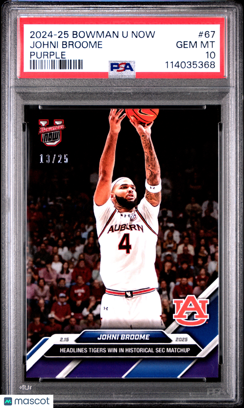 2024-25 Bowman U Now Johni Broome Purple #67 PSA 10
