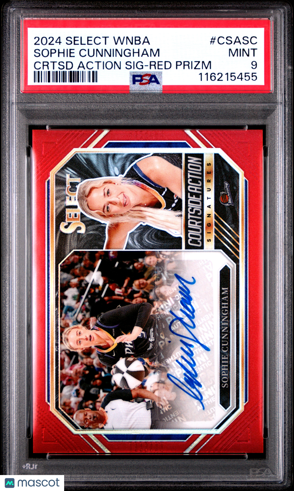 2024 Panini Select WNBA Courtside Action Signatures Sophie Cunningham Crtsd Red Prizm #CSASC PSA 9