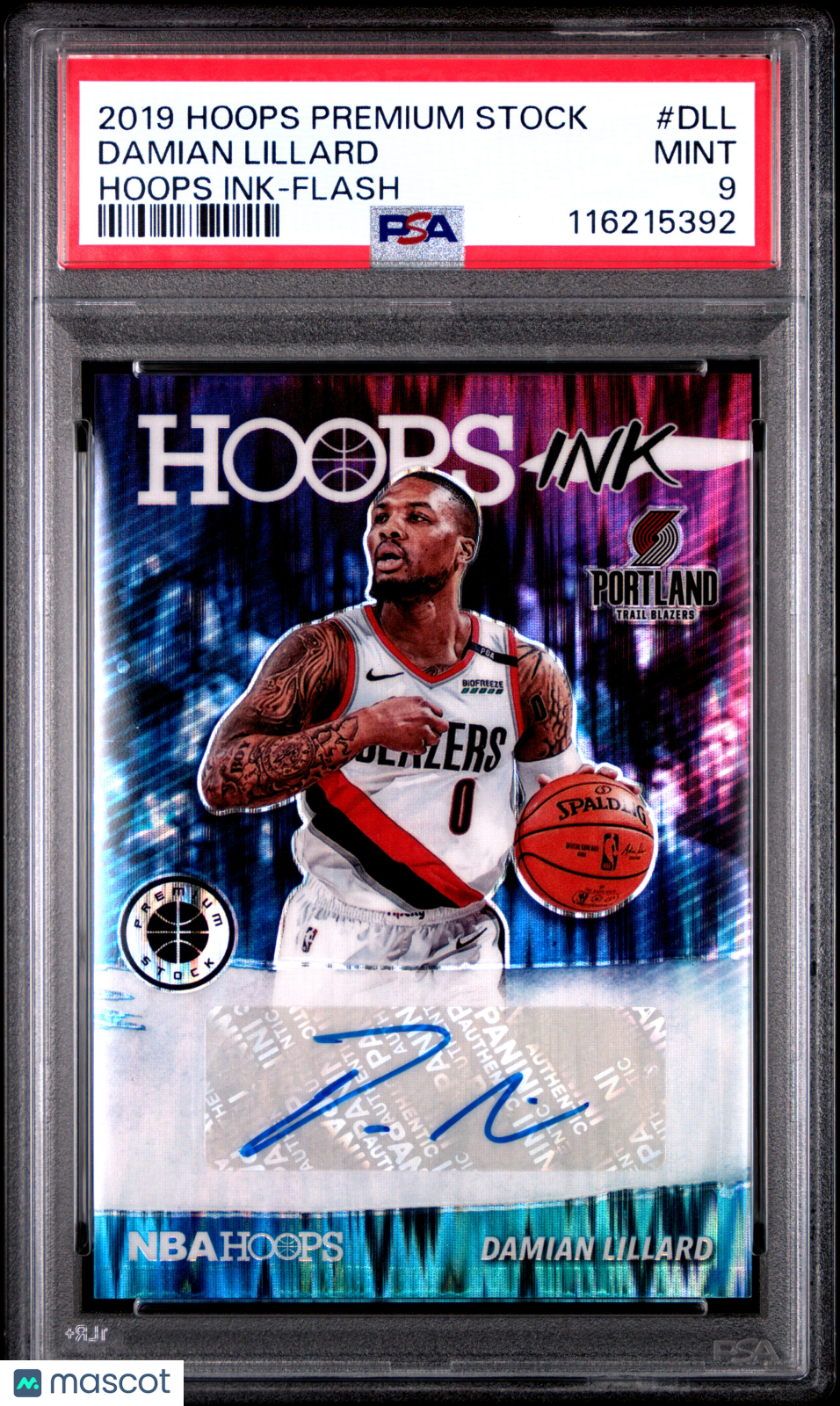 2019 Panini Hoops Premium Stock Hoops Ink Damian Lillard Flash #DLL PSA 9