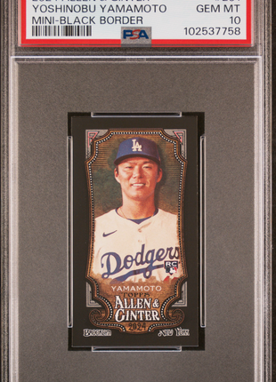 2024 Allen & Ginter Yoshinobu Yamamoto Mini Black Border PSA 10 2024 Topps Allen & Ginter Yoshinobu Yamamoto Mini Black Border #201 PSA 10