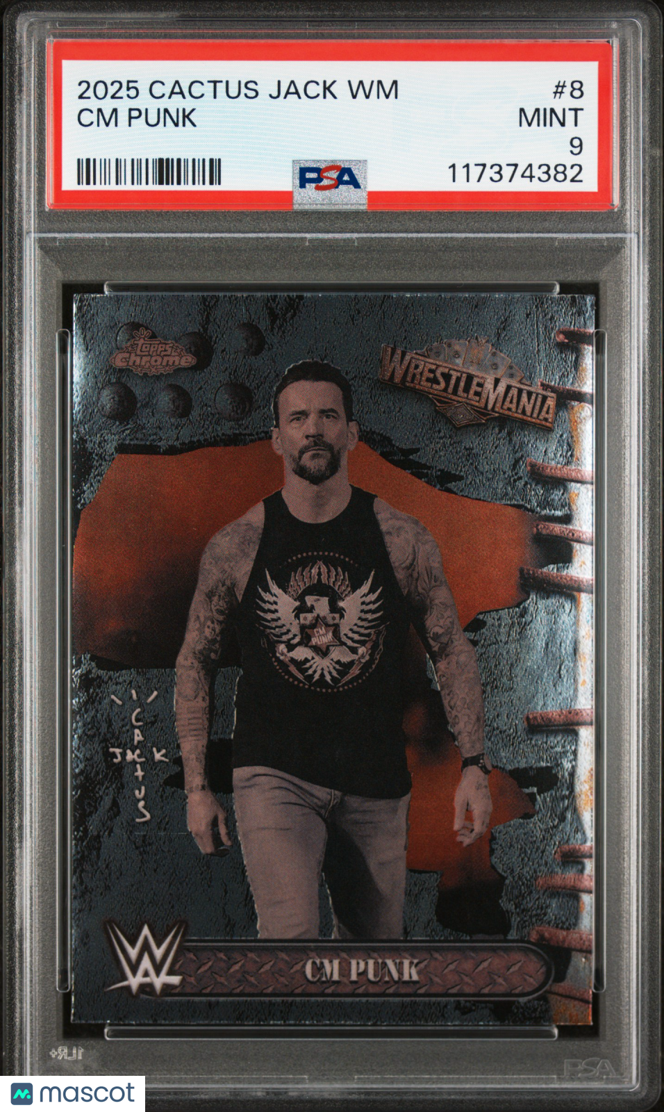 2025 Topps Chrome WWE Cactus Jack X Wrestlemania CM Punk #8 PSA 9
