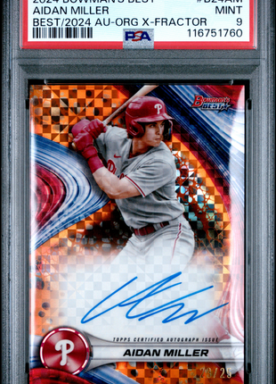 2024 Bowman's Best Best Of 2024 Autographs Aidan Miller Org X Fractor #B24AM 23/25 PSA 9