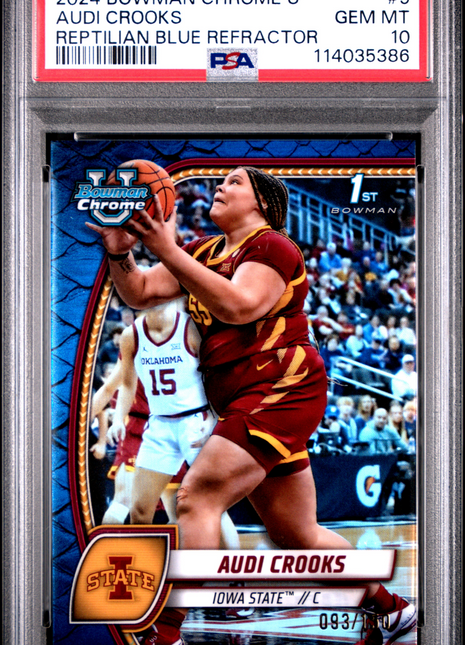 2024 Bowman Chrome University Audi Crooks Reptilian Blue Refractor #9 PSA 10