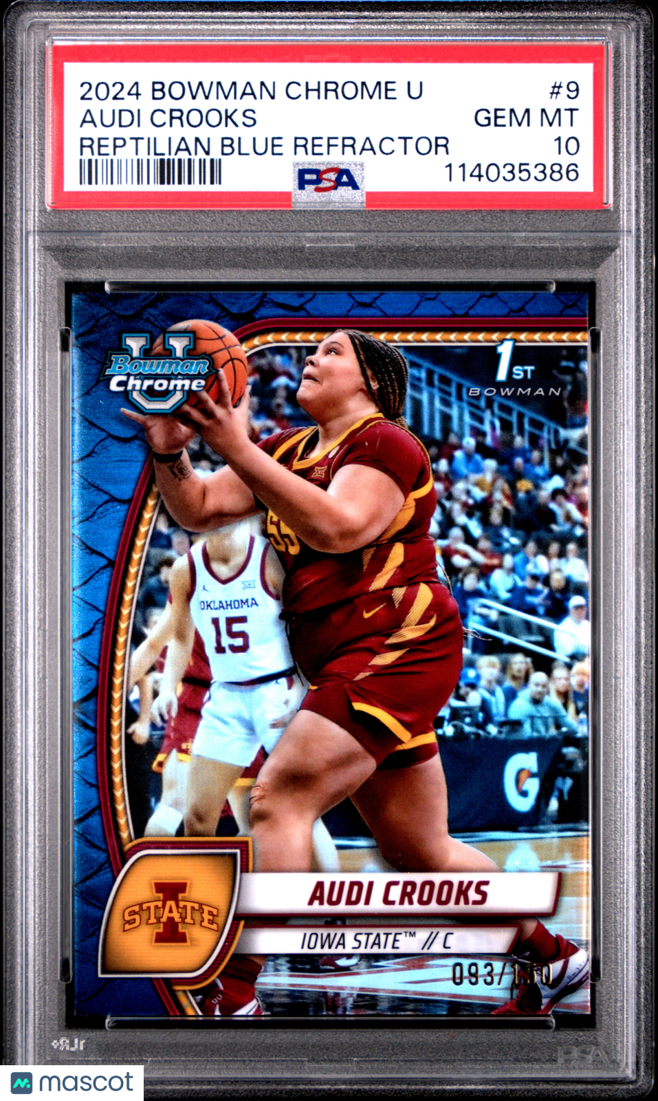 2024 Bowman Chrome University Audi Crooks Reptilian Blue Refractor #9 PSA 10