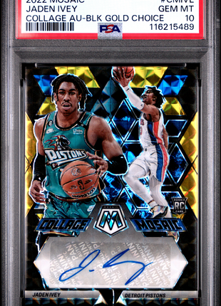 2022 Panini Mosaic Collage Autographs Mosaic Jaden Ivey BLK Gold Choice #CMIVE PSA 10