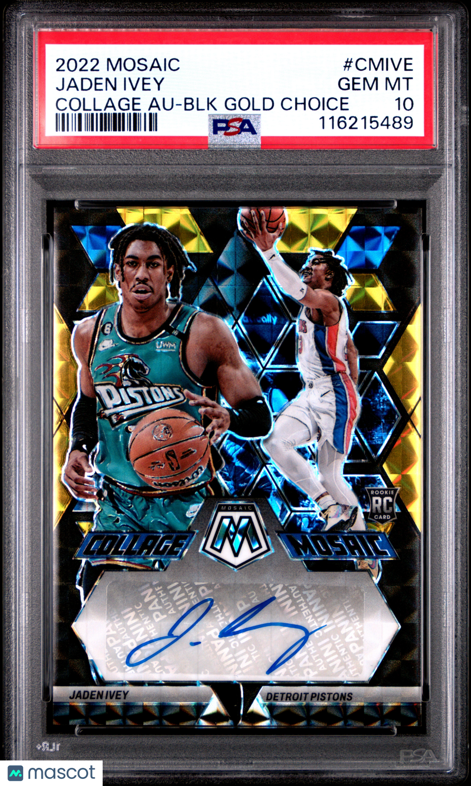 2022 Panini Mosaic Collage Autographs Mosaic Jaden Ivey BLK Gold Choice #CMIVE PSA 10