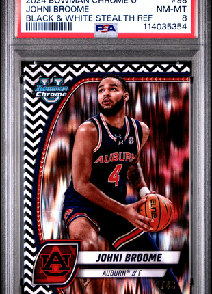 2024 Bowman Chrome University Johni Broome Black & White Stealth Ref #98 PSA 8
