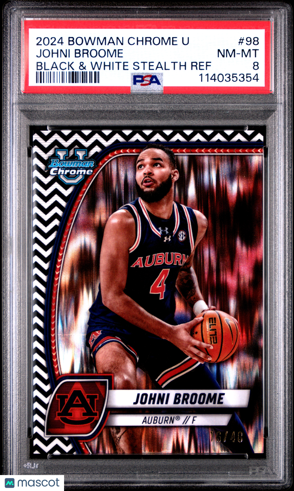 2024 Bowman Chrome University Johni Broome Black & White Stealth Ref #98 PSA 8