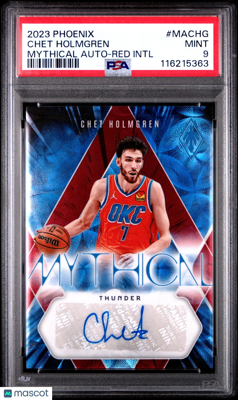 2023 Panini Phoenix Mythical Autographs Chet Holmgren Red Intl #MACHG PSA 9