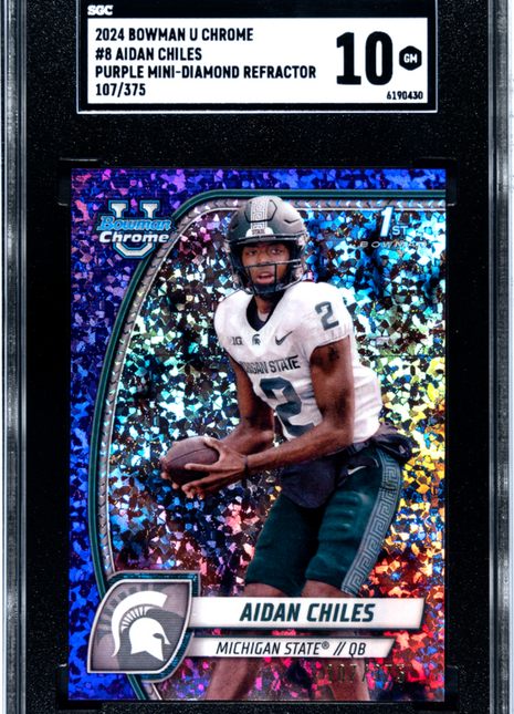 2024 Bowman U Chrome Aidan Chiles Purple Mini Dmnd. Refractor #8 SGC 10