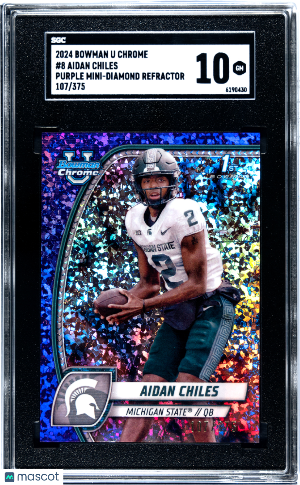 2024 Bowman U Chrome Aidan Chiles Purple Mini Dmnd. Refractor #8 SGC 10