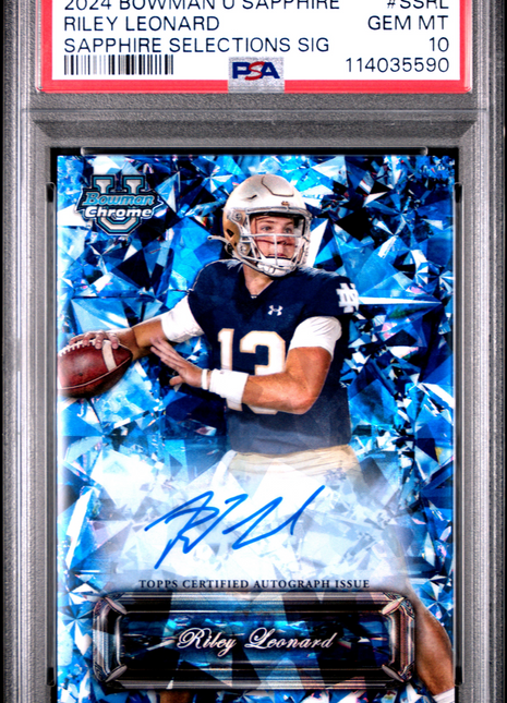 2024 Bowman University Chrome Sapphire Sapphire Selections Signatures Riley Leonard #SSRL PSA 10