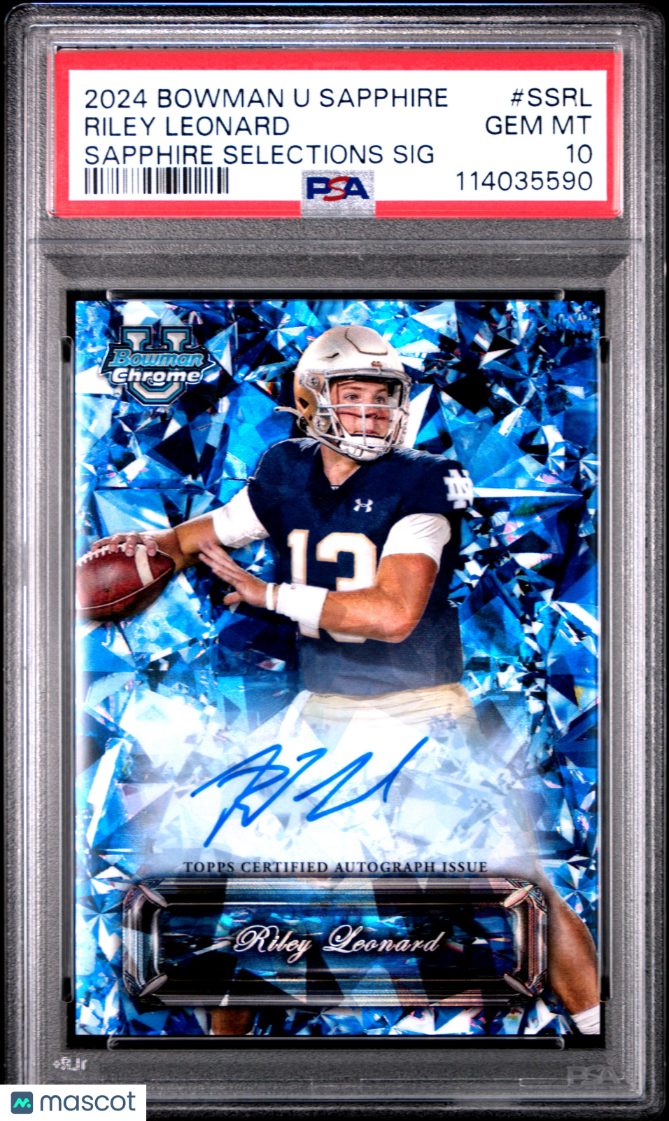 2024 Bowman University Chrome Sapphire Sapphire Selections Signatures Riley Leonard #SSRL PSA 10