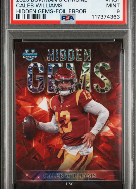 2023 Bowman University Chrome Hidden Gems Caleb Williams Foil Error #HG1 PSA 9