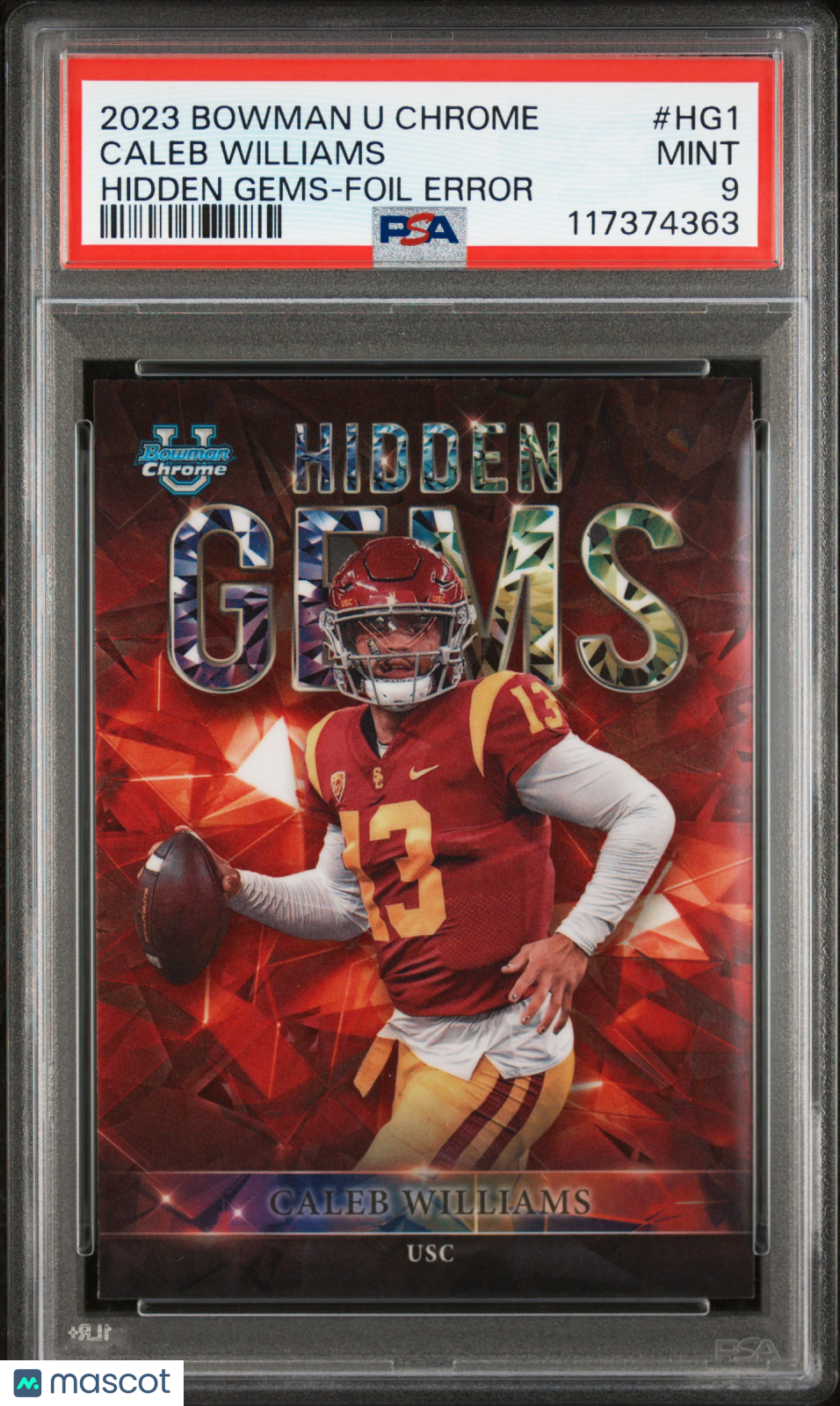 2023 Bowman University Chrome Hidden Gems Caleb Williams Foil Error #HG1 PSA 9
