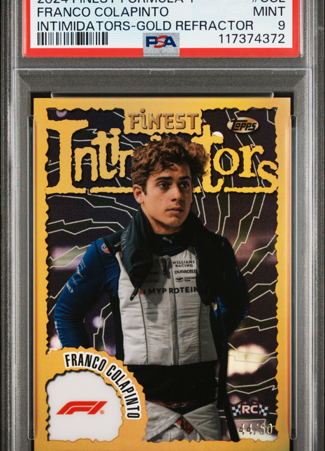 2024 Topps Finest Formula 1 Intimidators Franco Colapinto Gold Refractor #COL 44/50 PSA 9