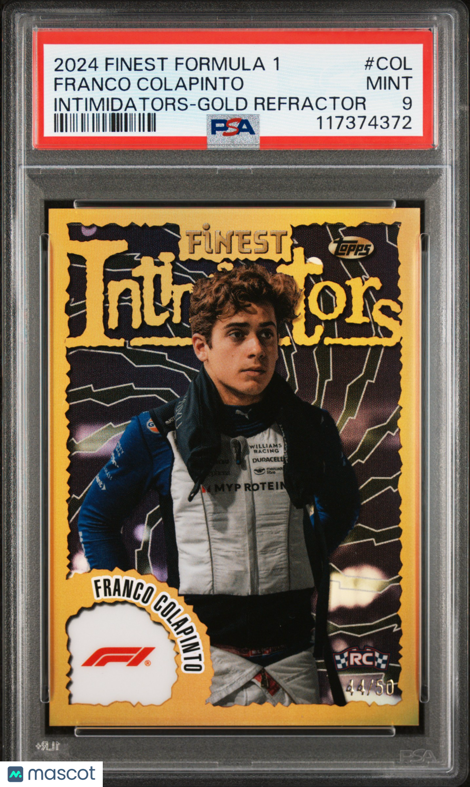 2024 Topps Finest Formula 1 Intimidators Franco Colapinto Gold Refractor #COL 44/50 PSA 9