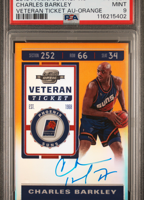 2019 Panini Contenders Optic Veteran Ticket Autographs Charles Barkley Orange #VTCBK PSA 9