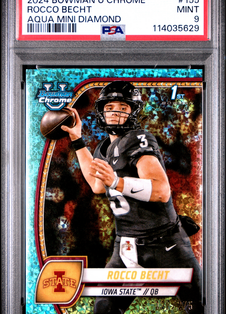 2024 Bowman University Chrome Rocco Becht Aqua Mini Diamond #155 PSA 9