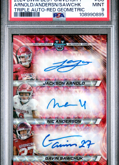 2024 Bowman Best Triple Auto Sawchk Andersn Arnold Red /10 #OU PSA 9
