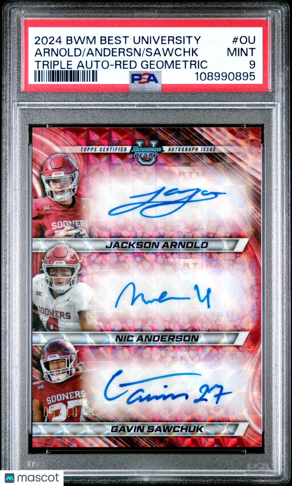 2024 Bowman Best Triple Auto Sawchk Andersn Arnold Red /10 #OU PSA 9