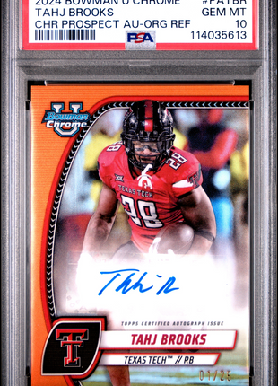 2024 Bowman University Chrome Bowman Chrome Prospect Autographs Tahj Brooks Org Ref #PATBR PSA 10