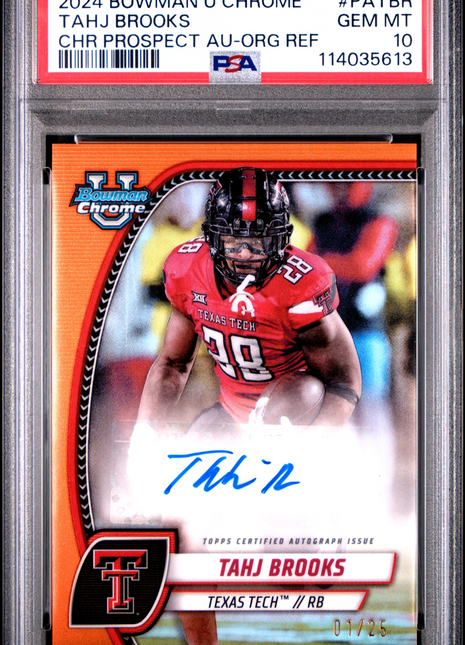 2024 Bowman University Chrome Bowman Chrome Prospect Autographs Tahj Brooks Org Ref #PATBR PSA 10