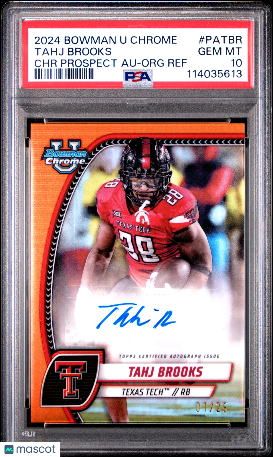 2024 Bowman University Chrome Bowman Chrome Prospect Autographs Tahj Brooks Org Ref #PATBR PSA 10