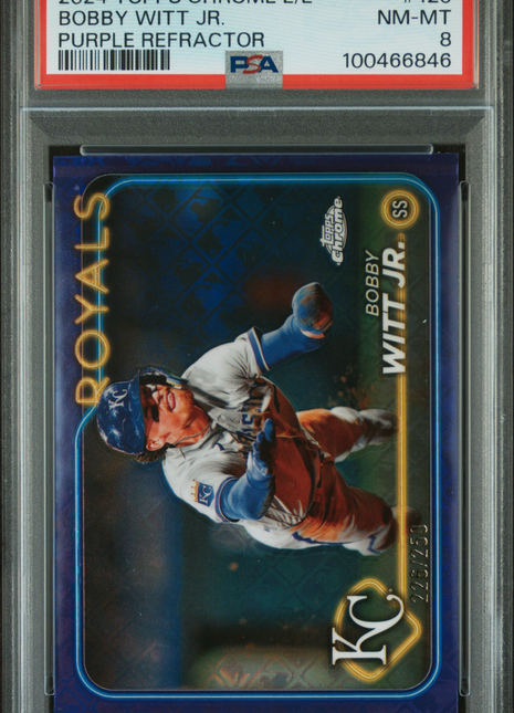 2024 Topps Chrome Logofractor Edition Bobby Witt JR. Purple Refractor #120 226/250 PSA 8