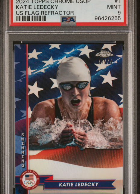 2024 Topps Chrome Us Olympic And Paralympic Hopefuls Katie Ledecky Flag Refractor #1 PSA 9