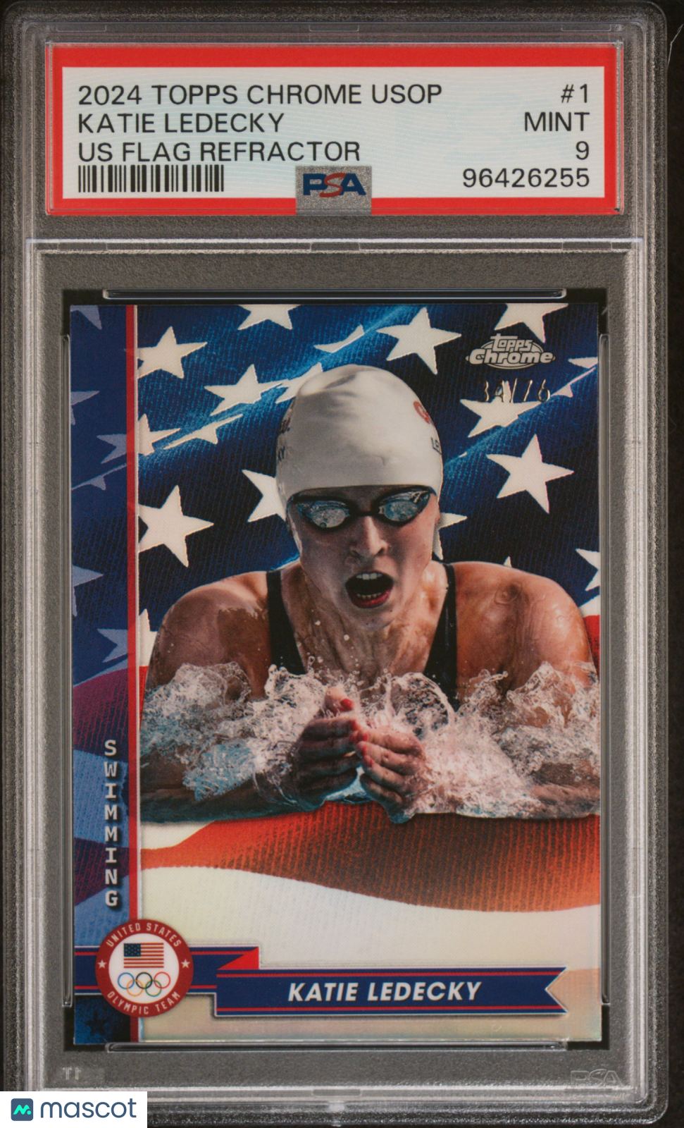 2024 Topps Chrome Us Olympic And Paralympic Hopefuls Katie Ledecky Flag Refractor #1 PSA 9