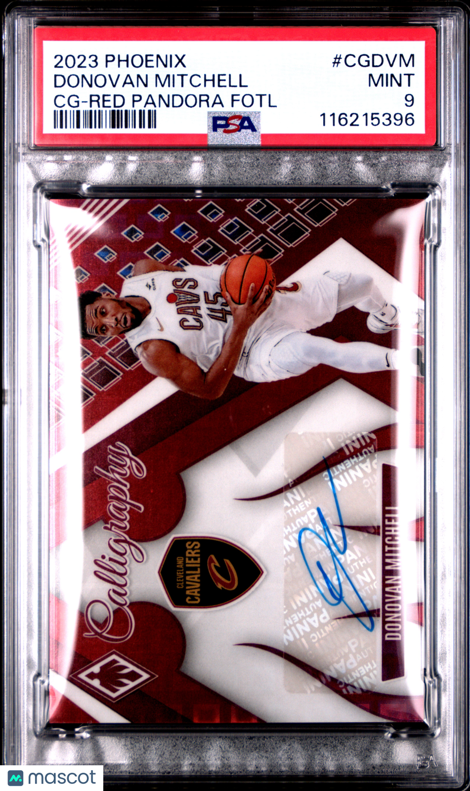 2023 Panini Phoenix Calligraphy Donovan Mitchell CG Red Pandora Fotl #CGDVM PSA 9