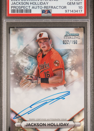 2023 Bowman Sterling Prospect Autographs Jackson Holliday Refractor #PAJH 032/150 PSA 10