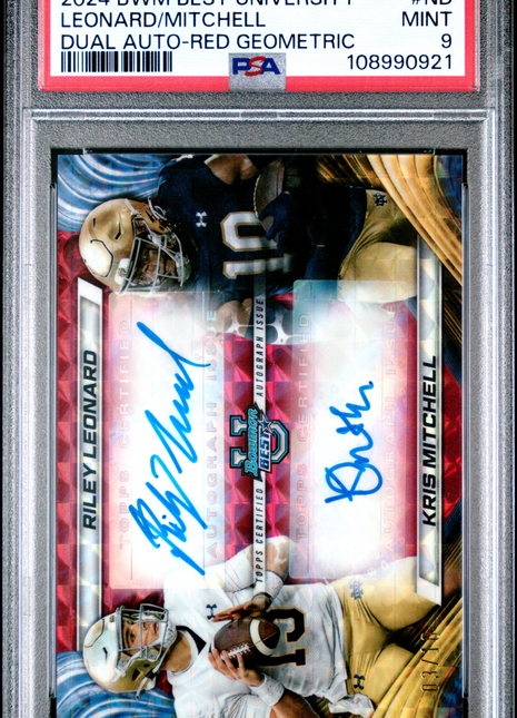 2024 Bowman Best Dual Auto Mitchell Leonard Red Geometric #ND 03/10 PSA 9