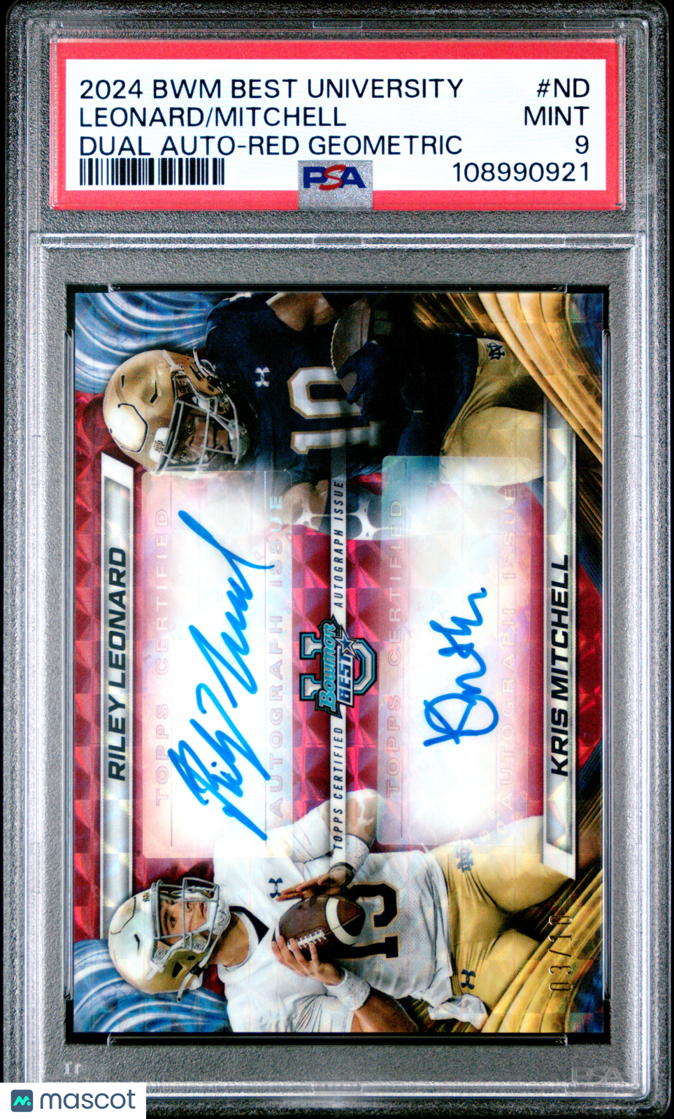 2024 Bowman Best Dual Auto Mitchell Leonard Red Geometric #ND 03/10 PSA 9